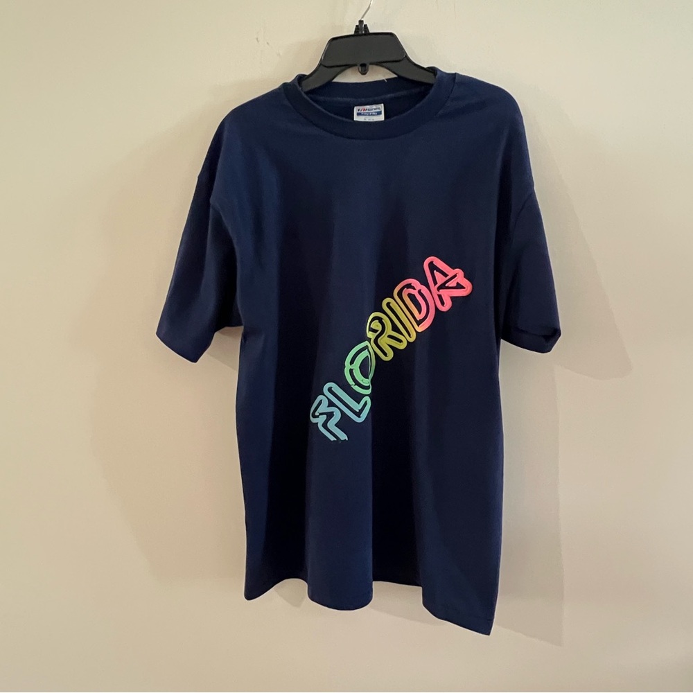 Vintage Hanes Navy Tee Shirt Vibrant Florida Design size XL 46-48 U.S.A.
